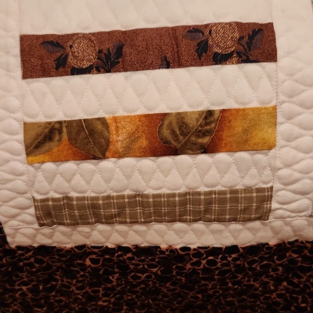 NWOT, Handmade Striped Patchwork Quilt with Brown Border sz 60.5